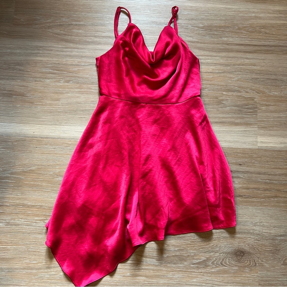 DO+BE Hot Pink Satin Asymmetrical Cowl Neck Dress Size S homecoming mini